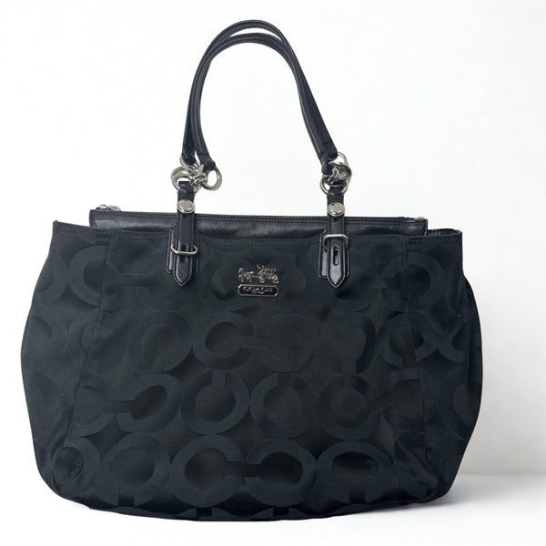 Coach Mia Opaque Sateen Black Op Art Tote Bag E1082-15758 Vintage EUC