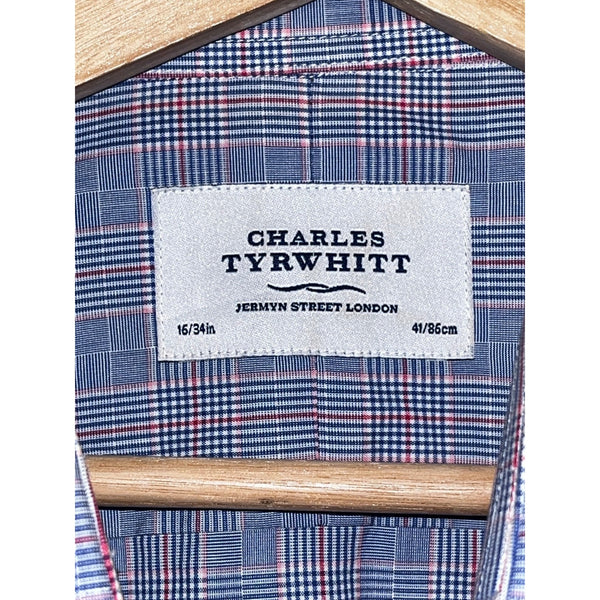 Charles Tyrwhitt Dress Shirt Non Iron Classic Fit Check Plaid Men's 16/34
