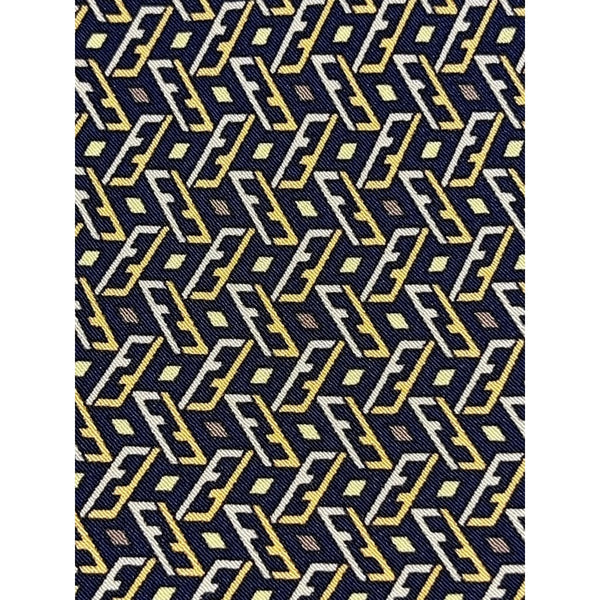 Fendi Cravatte Vintage Silk Tie Navy Gold All Over FF Logo Made in Italy EUC