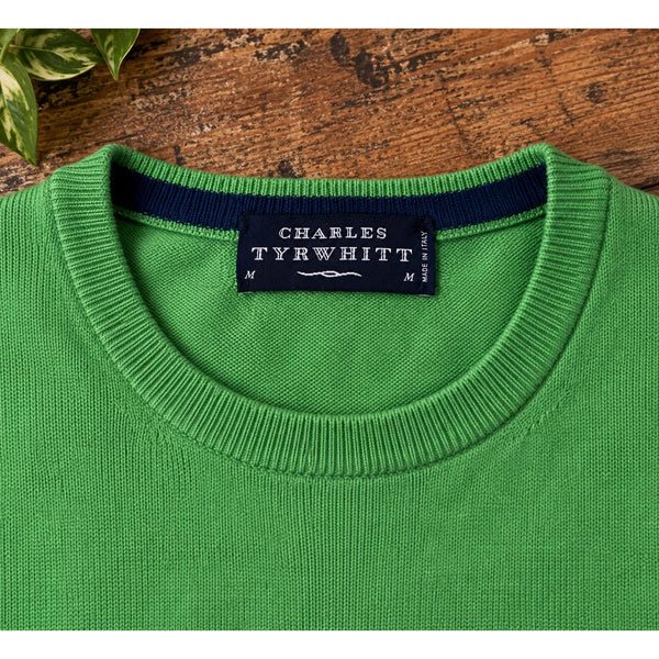 Charles Tyrwhitt Cotton Cashmere Sweater Men's M Green Crewneck Made Italy