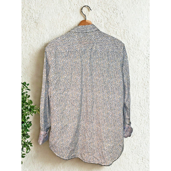 Robert Graham Shirt M Falling Leaves Flip Cuff Allover Print Cotton EUC