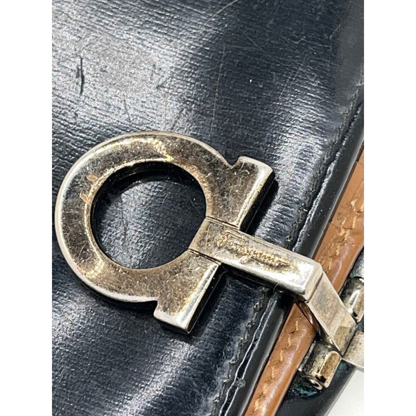 Salvatore Ferragamo Wallet Ganchini Black Brown Silver Woman Authentic Used