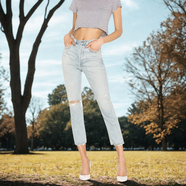 AGOLDE Riley High Rise Straight Cropped Jeans Shatter Wash Sz. 28X26 $188 NWOT