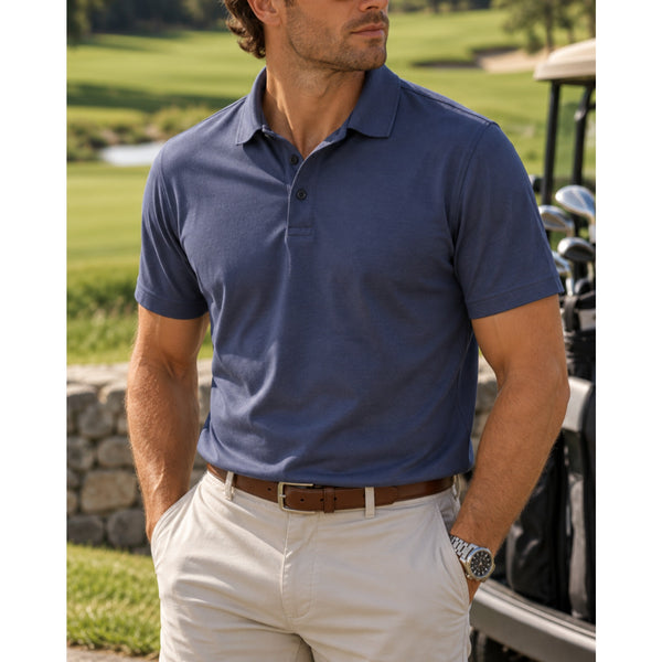 Charles Tyrwhitt Smart Cotton Polo Shirt Men's M Blue Jersey Short Sleeve NWOT