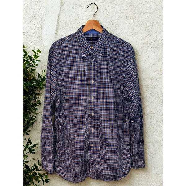 Polo Ralph Lauren Shirt L Slim Fit Check 100% Cotton Stretch Pony Logo