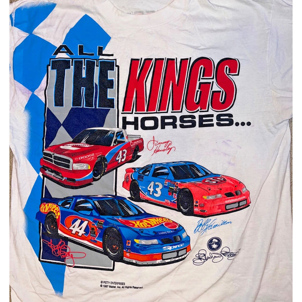 Petty Enterprises All The Kings Men Horses Racing T-Shirt 1997 Vintage Sz. XL
