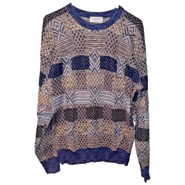 Tricots St Raphael Wild Coogi Styled Geometric Textured Knit Sweater L USA VTG