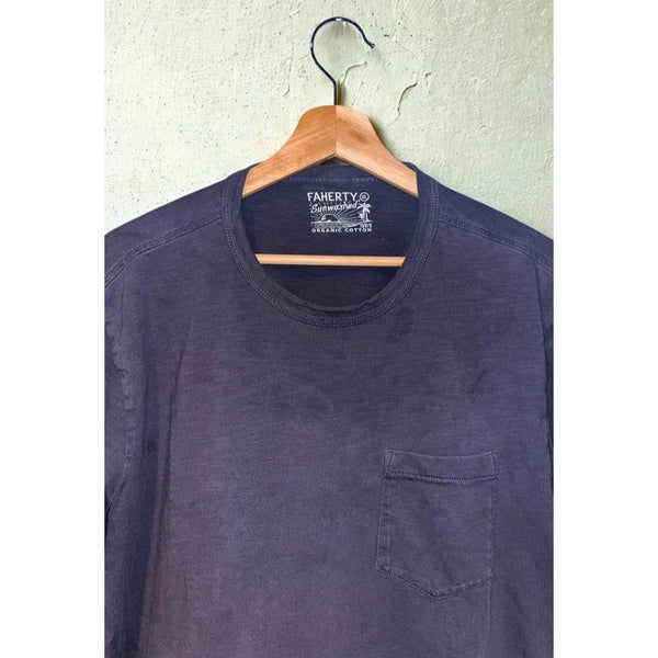 Faherty Sunwashed Slub Pocket T Shirt XL Blue Grey Organic Cotton Short Sleeve