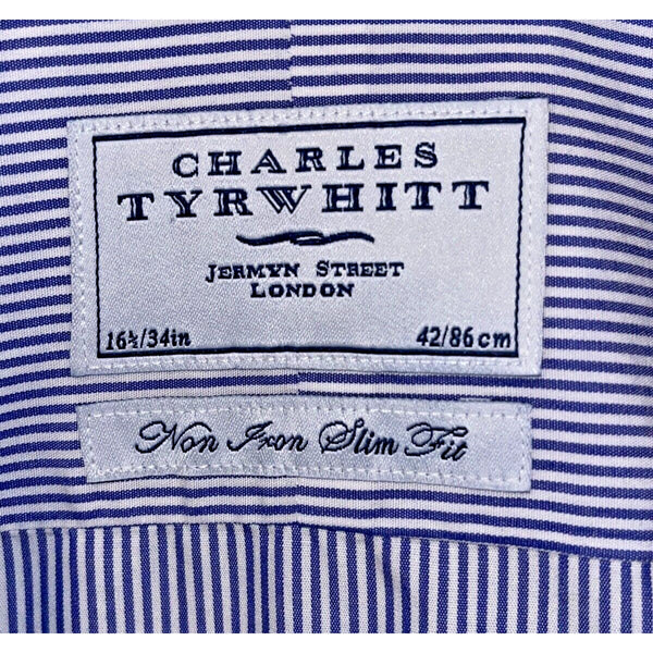 Charles Tyrwhitt Dress Shirt Non Iron Slim Fit Stripe Men's 16.5/34
