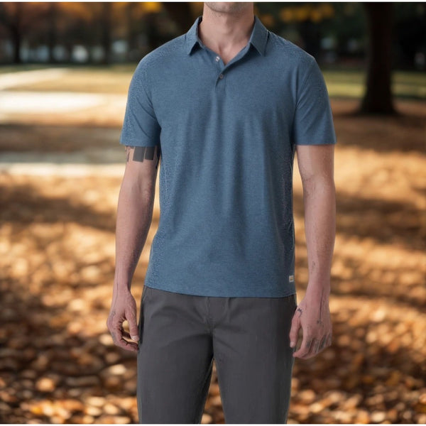 Vuori Strato Tech Polo Large Heather Blue Performance Stretch Golf Polo V188