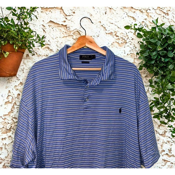 Polo Ralph Lauren Golf Polo 4XB Blue Stripe Pima Soft Touch Big Cotton Shirt