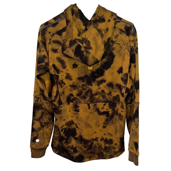 Lululemon Mens M Textured Tech Hoodie Diamond Dye Gold Spice Black Pullover