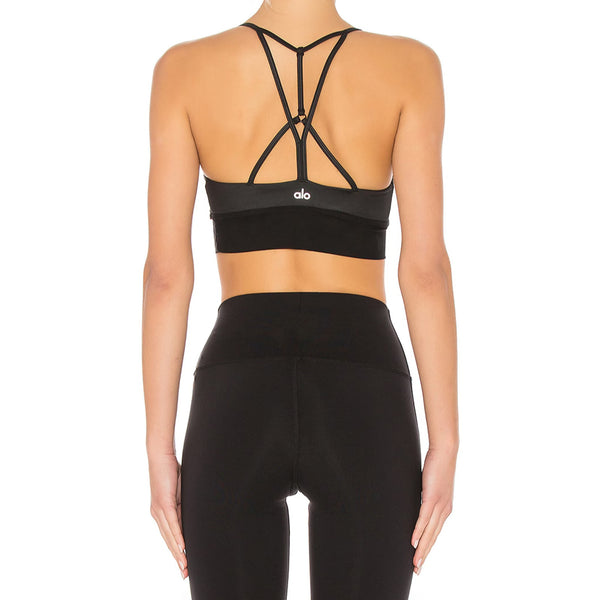 Alo Yoga Lavish Strappy Sports Bra Black Glossy Mesh XS NWT