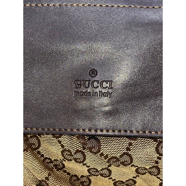 Gucci GG Canvas x Leather Beige Brown Waist Bag Belt Bag Crossbody 28566 Italy