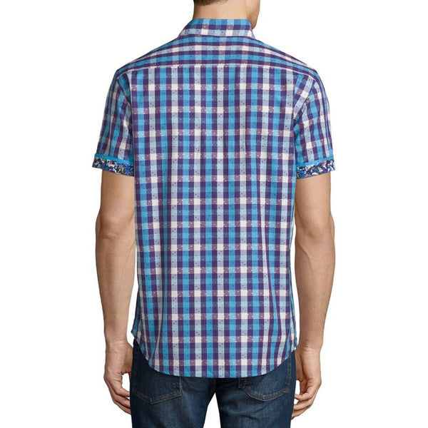 Robert Graham Griswold Check Short Sleeve Shirt Purple Pattern Men XL NWOT