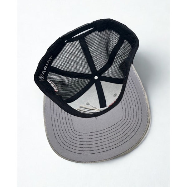 Ariat USA Flag Trucker Hat Heather Gray Black Mesh Snapback Cap A300014206
