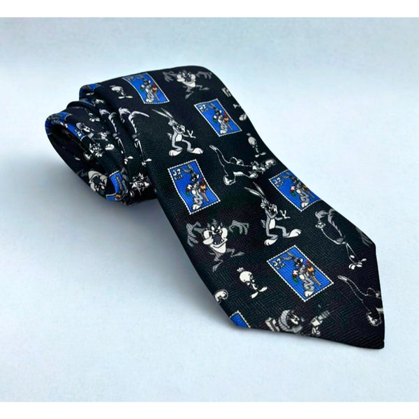 Looney Tunes USPS Stamp Collection Bugs Taz Tweety Marvin Novelty Tie 1997 Vtg