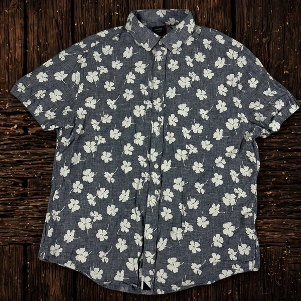 UNTUCKit Bonner Short-Sleeve Linen Floral Shirt XL 41846BLU EUC