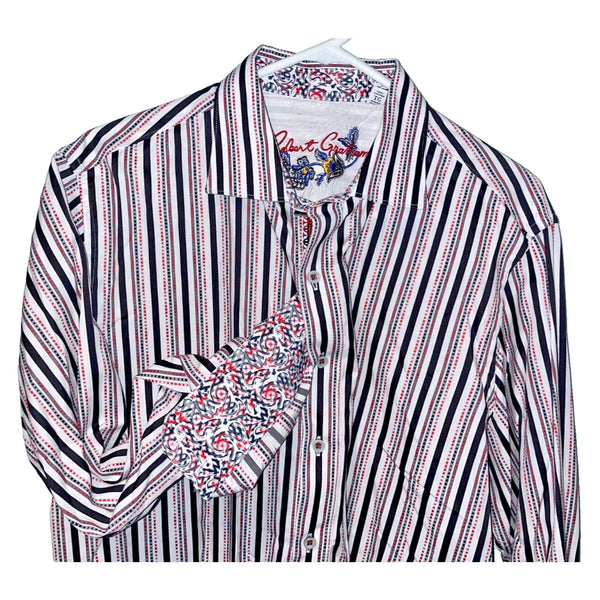 Robert Graham Flip Cuff Striped Classic Fit Button Down Shirt Sz. XL NWOT