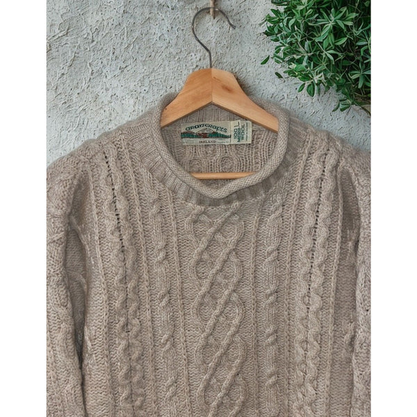 Aran Crafts Irish Wool Fisherman Sweater L Cable Knit Donegal Vintage