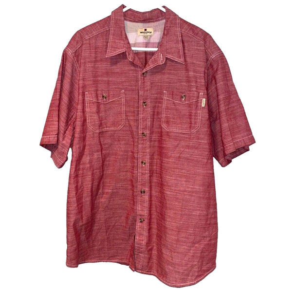 Woolrich Button Front Shirt Atlas 2XL Heather Wine Chambray Cotton Short Sleeve