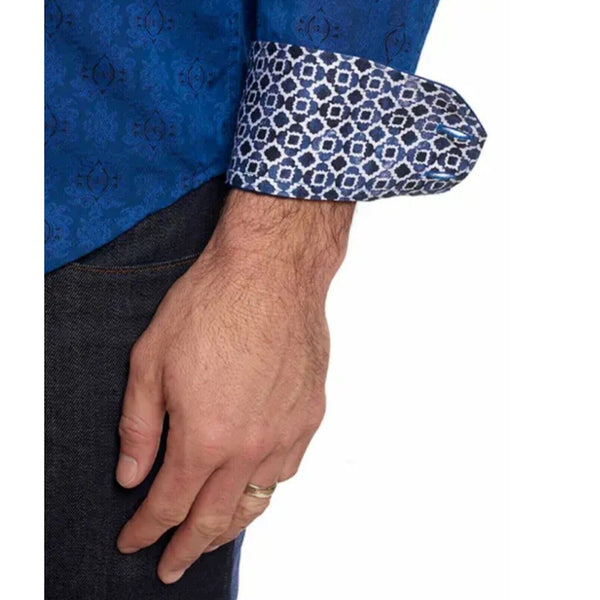 Robert Graham Cullen Jacquard Flip Cuff XL Classic Fit Egyptian Cotton NWOT $188