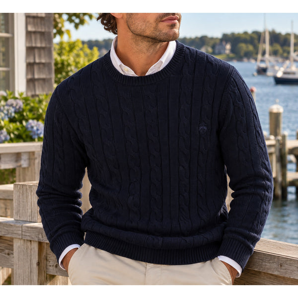 Brooks Brothers Navy Blue Cable Knit Cotton Crewneck Sweater Men's XL NWT $108