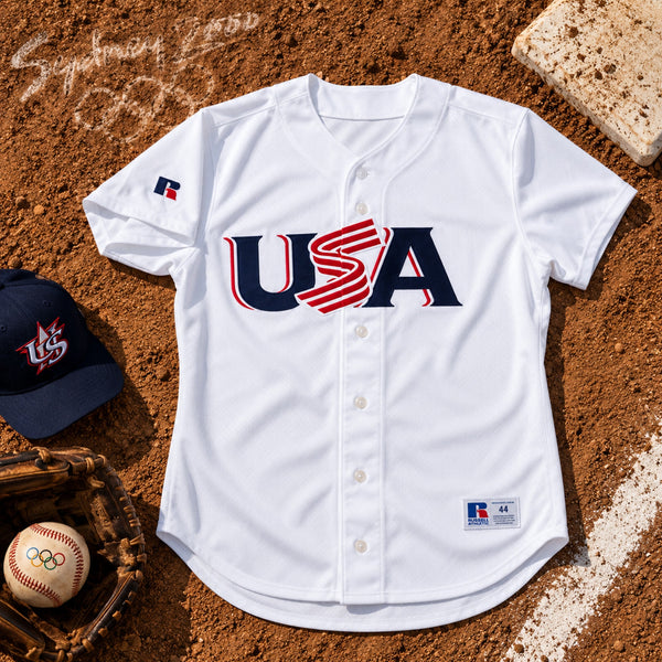 Team USA Baseball Russell Athletic Jersey Sz 44 L 2000 Olympics USA Made Vintage