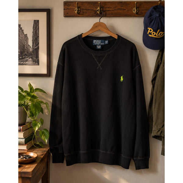 Polo Ralph Lauren V-Stitch Crewneck Sweatshirt Black Pony Logo 2XLT Vintage