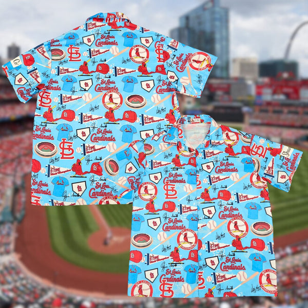 St Louis Cardinals Hawaiian Shirt Sz. XL Aloha Camp Button MLB All Over Print