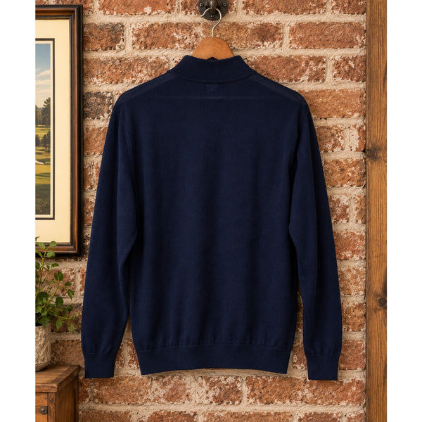 Peter Millar Crown Autumn Crest Merino Wool Suede Trim 1/4 Zip Navy XL $265