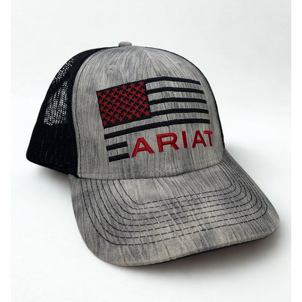 Ariat USA Flag Trucker Hat Heather Gray Black Mesh Snapback Cap A300014206
