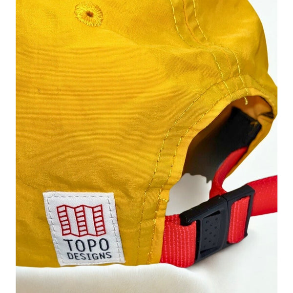 Topo Designs Yellow Nylon Strapback Ball Cap Gorpcore Hiking Running Hat EUC