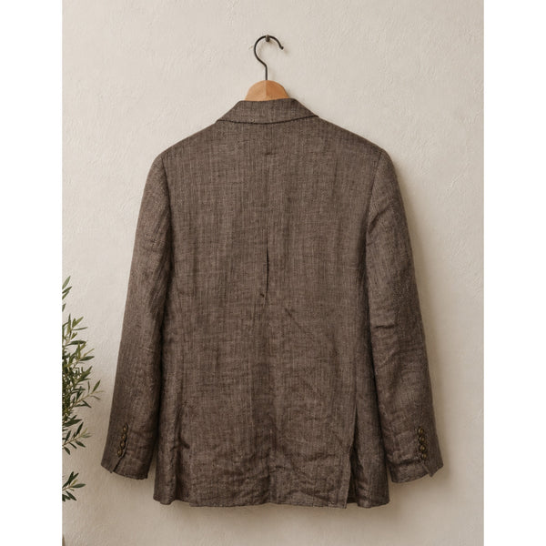J.Crew Ludlow Blazer Mens 38S Brown Herringbone Linen Silk Italian Sport Coat