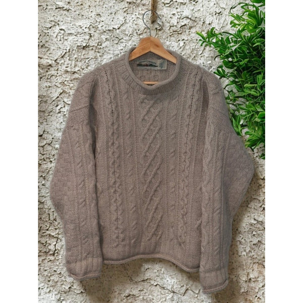 Aran Crafts Irish Wool Fisherman Sweater L Cable Knit Donegal Vintage