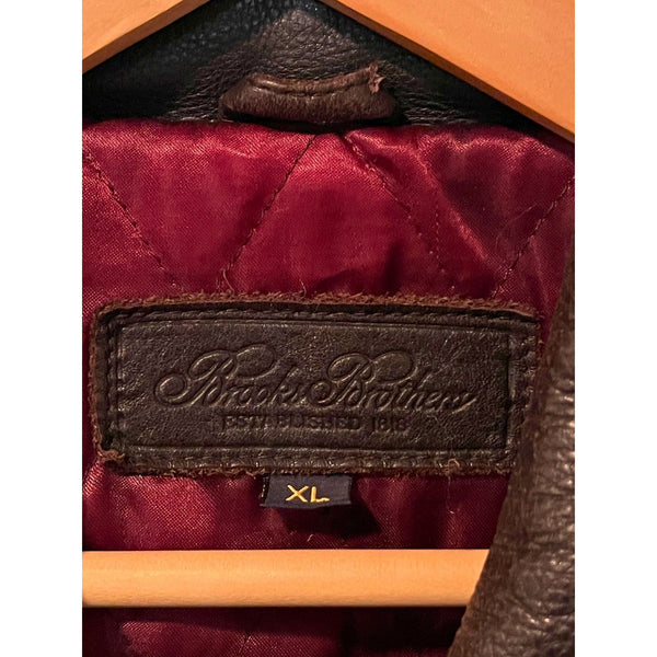 Brooks Brothers Brown Leather Motorcycle Jacket Mens XL Quilted Lined