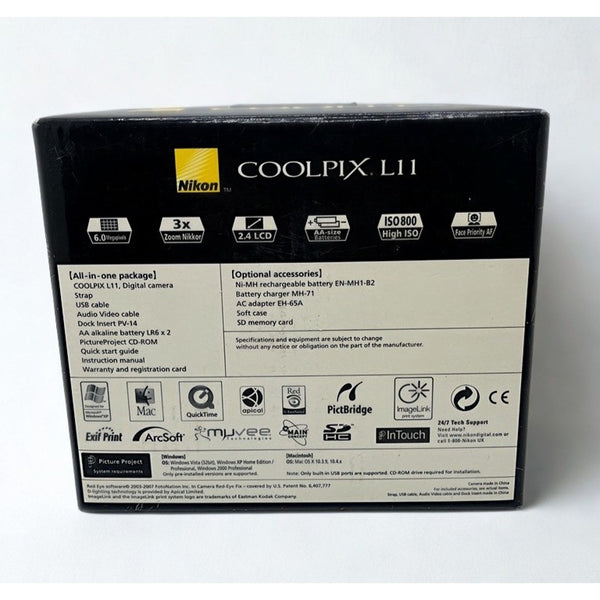 Nikon COOLPIX L11 6MP Digital Camera Silver 3x Zoom Complete In Box Tested
