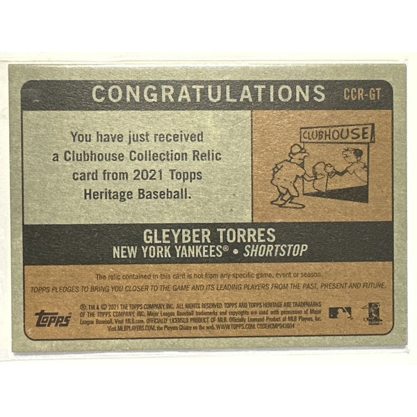 Gleyber Torres 2021 MLB Topps Heritage #CCR-GT Clubhouse Collection Relics
