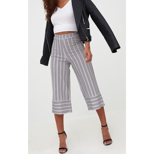 Pretty Little Thing Petite Grey Contrast Stripe Culottes Size 8 NWOT