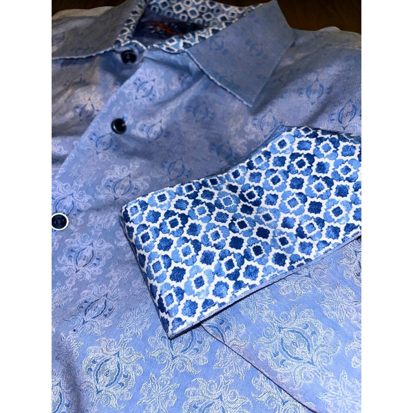 Robert Graham Paisley AOP Flip Cuff Shirt XL Blue Classic Fit Button Up EUC