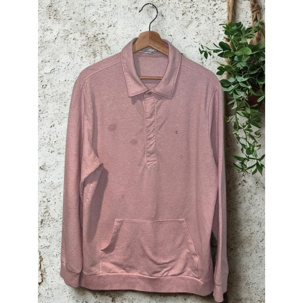 Criquet Mens L Pink Collared Polo Sweatshirt Rugby Pullover Kangaroo Pocket