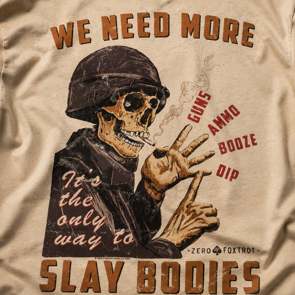 Zero Foxtrot Essentials Tee XL Need More Guns Ammo Booze Dip Graphic T-Shirt
