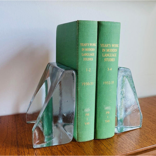 BLENKO by Wayne Husted Sculptural Wedge Bookends MCM Art Glass Glows
