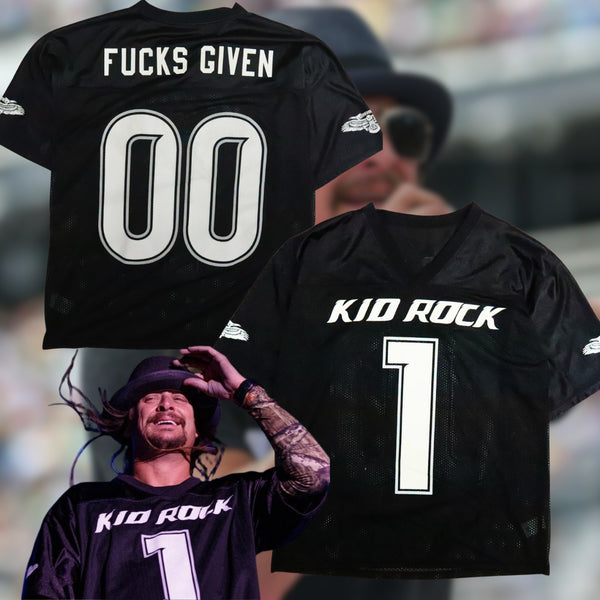 Kid Rock American Badass Football Jersey XL Black Y2K 0 F's Given Vintage
