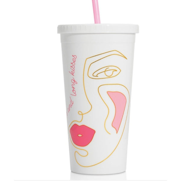 Benefit Kiss Tints 2020 Tumbler Soda Drink Straw Hard Plastic Cup White
