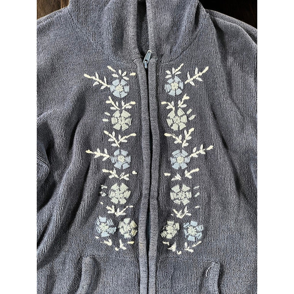 Prana Womens Embroidered Floral Full Zip Hoodie Blue Size L Boho Vintage Y2K