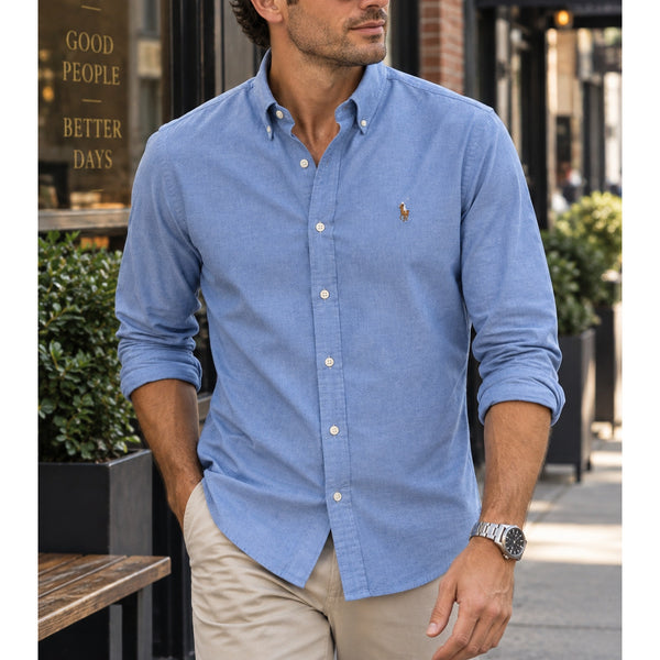 Polo Ralph Lauren Chambray Stretch Oxford Shirt Men's L Slim Fit Blue NWT