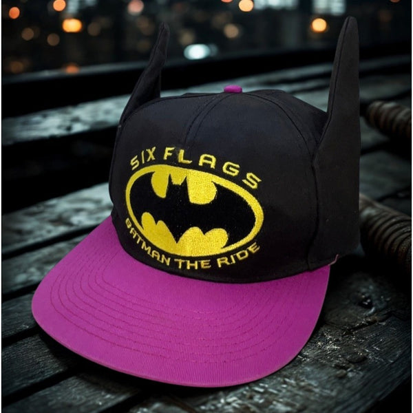 Six Flags Batman The Ride Snapback Hat Adult Vintage 1996 DC Comics Rare Ears