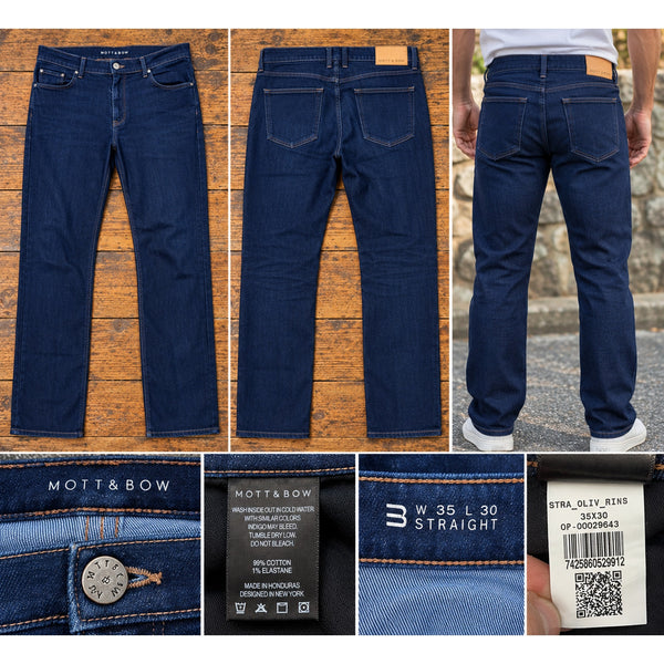 Mott & Bow Oliver Straight Jeans 35x30 Navy Blue Stretch Denim Slim Premium