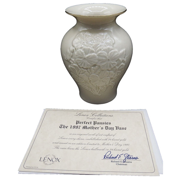 Lenox Perfect Pansies Vase 1997 Edition Mothers Day Collection - EUC - In Box